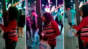 Video: Mujer borracha besa con pasión un poste al confundirlo con su novio