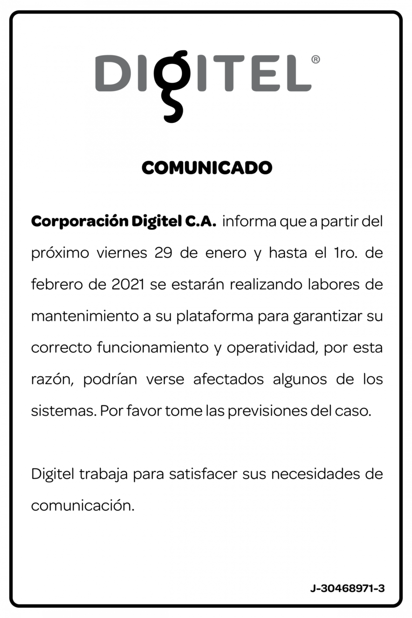 COMUNICADO DE PRENSA DIGITEL