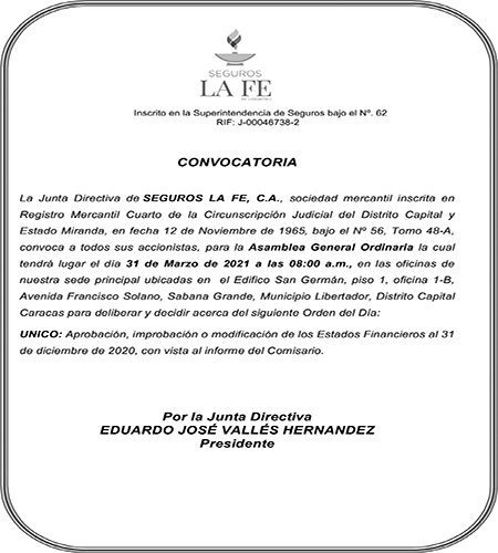 Seguros la Fe | Asamblea Ordinaria