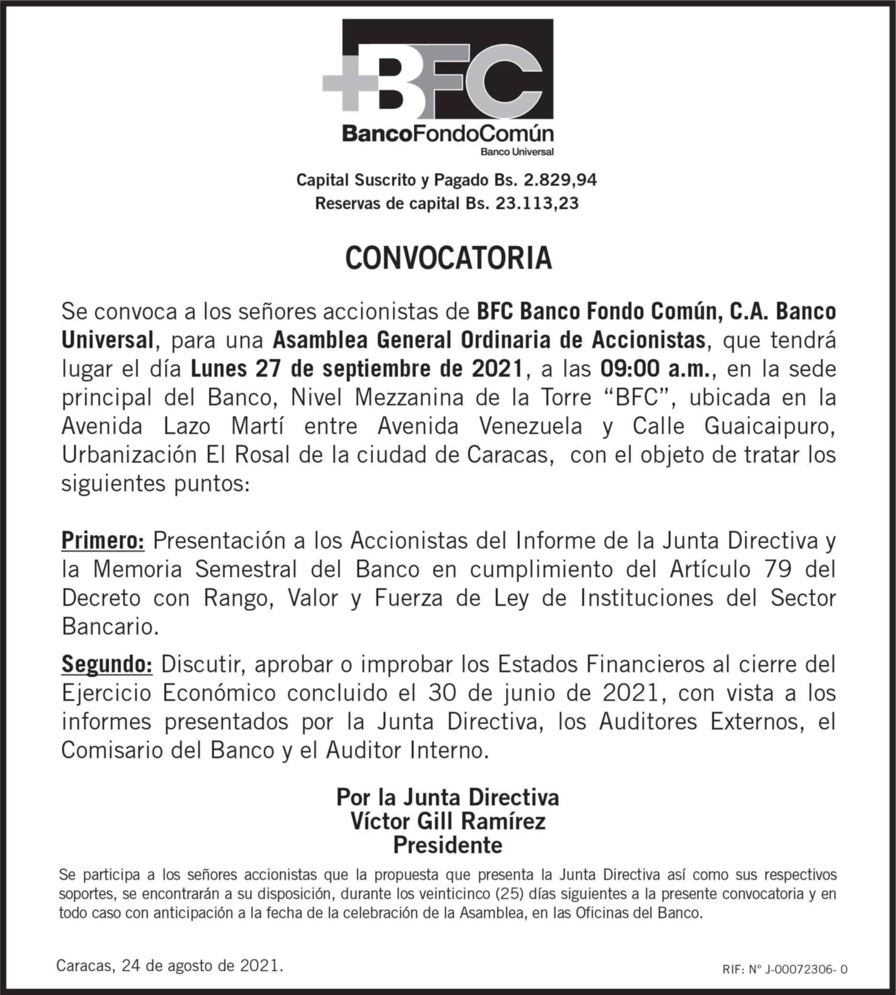 Convocatoria | BFC Ago 2021