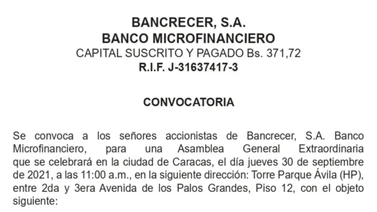 CONVOCATORIA | Asamblea General Extraordinaria – Desig Auditor Interno Sep 2021