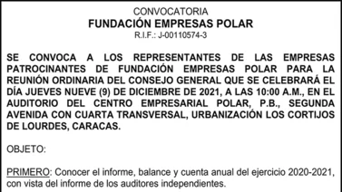 CONVOCATORIA | FUNDACIÓN EMPRESAS POLAR 01 Dic 2021