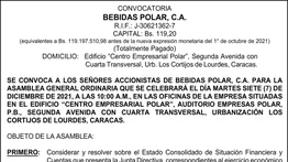 CONVOCATORIA | BEBIDAS POLAR 01 Dic 2021