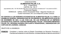CONVOCATORIA | ALIMENTOS POLAR 01 Dic 2021