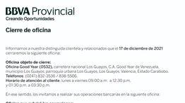 AVISO | CIERRE DE OFICINA GOOD YEAR BBVA 16 DIC 2021