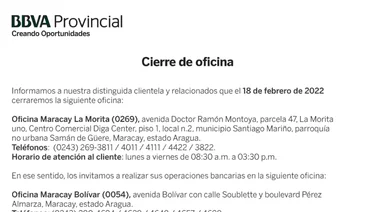 AVISO CIERRE DE OFICINA 3 | BBVA 17 FEB 2022