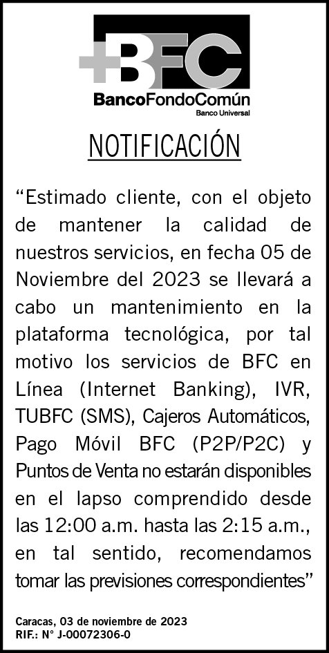 NOTIFICACIÓN | BFC 03 NOV 2023