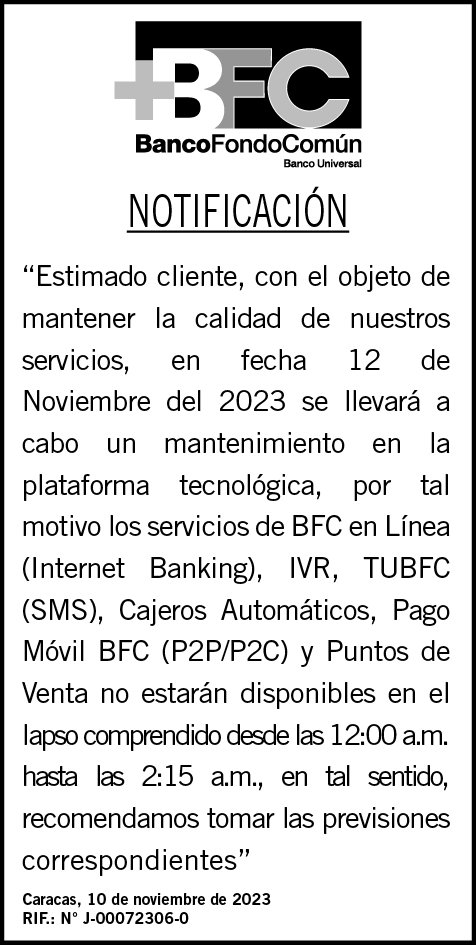 NOTIFICACIÓN | BFC 10 NOV 2023