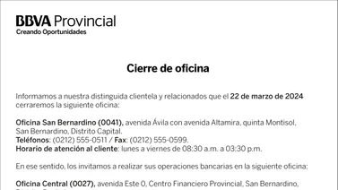 BBVA PROVINCIAL | CIERRE DE OFICINA SAN BERNARDINO