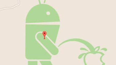 Google Maps muestra al logo de Android orinando sobre la manzana de Apple