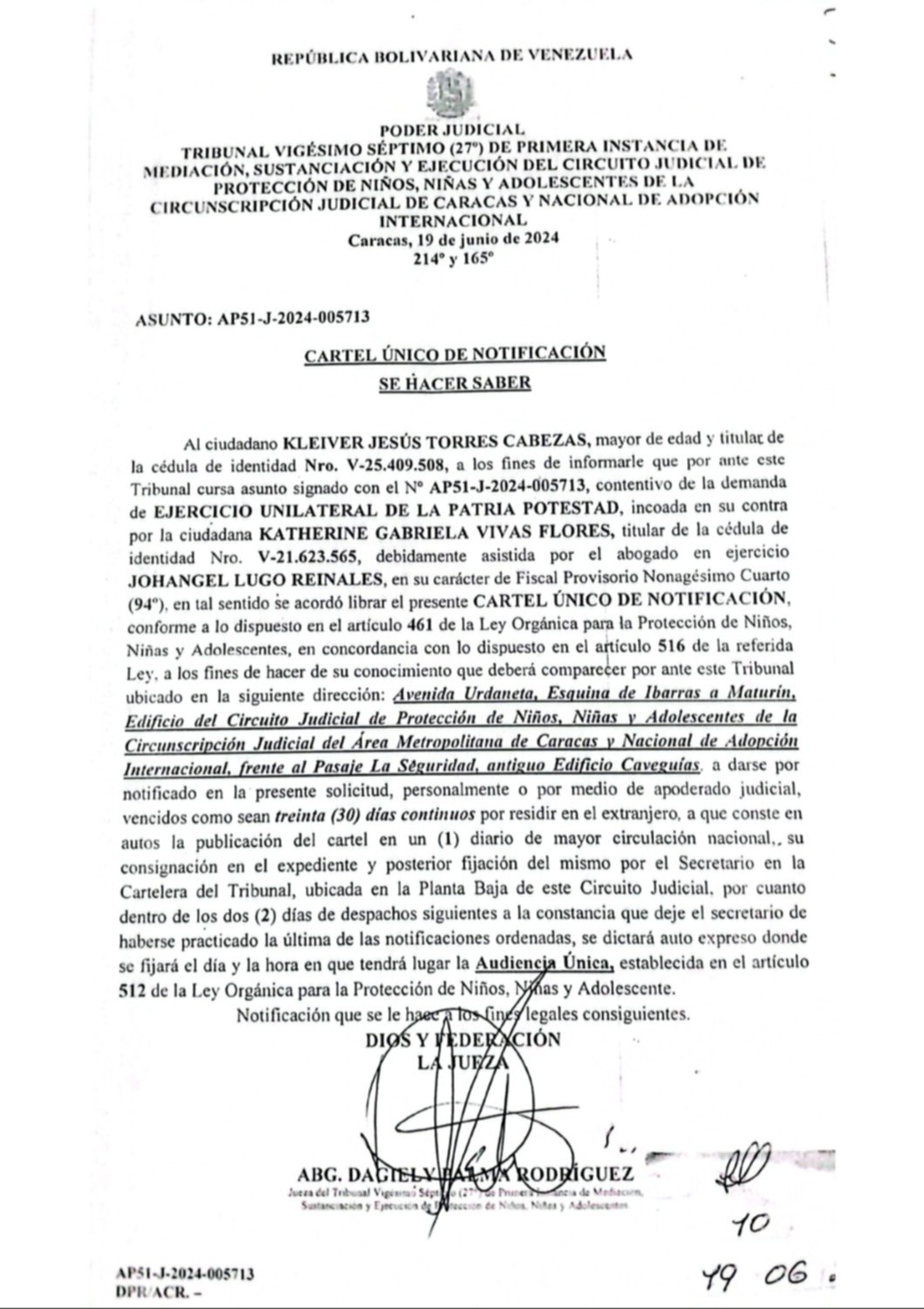 CARTEL ÚNICO DE NOTIFICACIÓN |  30 AGO 2023