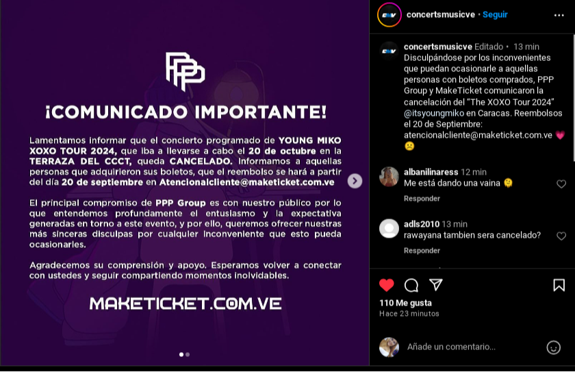 Concierto de Young Miko en Caracas fue suspendido (+Comunicado) Concierto de Young Miko en Caracas fue suspendido (+Comunicado)
