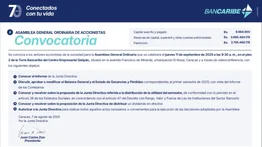 CONVOCATORIA ASAMBLEA BANCARIBE 11 AGO 2025