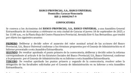 BANCO PROVINCIAL, S.A., BANCO UNIVERSAL CONVOCATORIA  15 AGO 25