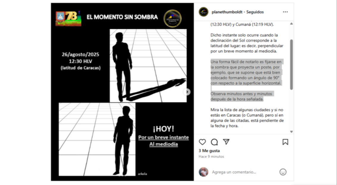 Fenómeno atmosférico "momento sin sombra" tendrá lugar este 26 de agosto en Caracas: conozca de qué se trata