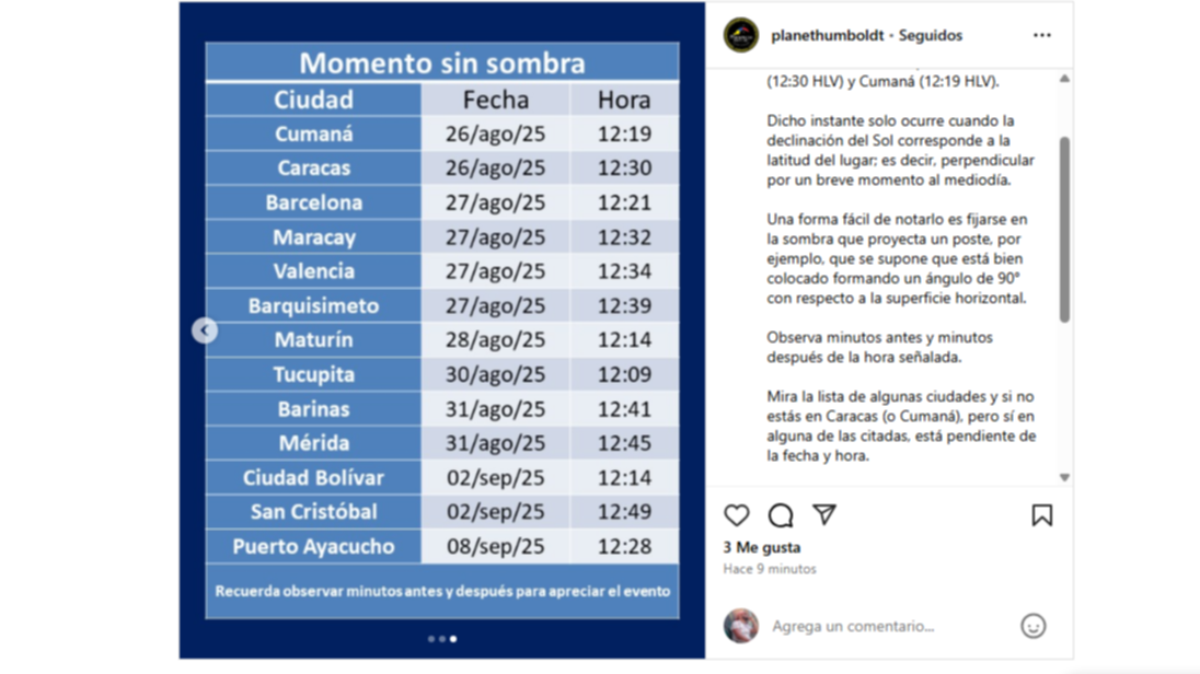 Fenómeno atmosférico "momento sin sombra" tendrá lugar este 26 de agosto en Caracas: conozca de qué se trata