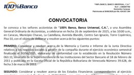 CONVOCATORIA ASAMBLEA 100% BANCO 1 SEP 2025