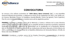 CONVOCATORIA ASAMBLEA 100% BANCO 1 SEP 2025