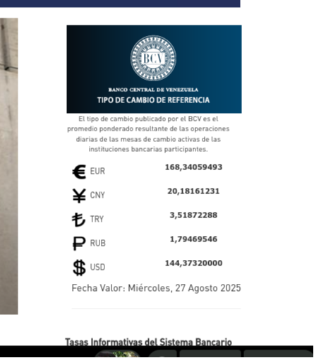 Precio del dólar y euro BCV para el 27 de agosto: así se cotizarán las divisas oficiales Precio del dólar y euro BCV para el 27 de agosto: así se cotizarán las divisas oficiales