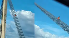 En video: trabajador se vuelve viral tras descender por una guaya del puente sobre el Lago de Maracaibo