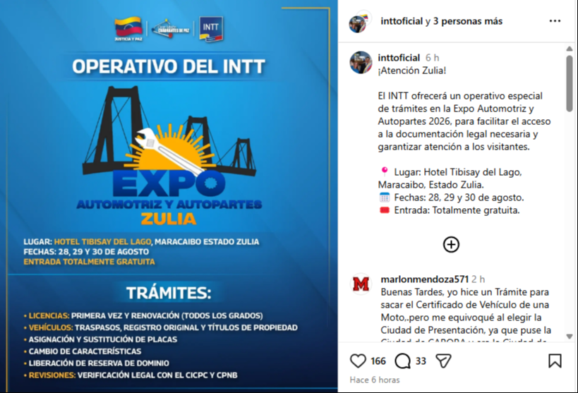 INTT anuncia operativos especiales de trámites en la Expo Automotriz: fechas y lugar INTT anuncia operativos especiales de trámites en la Expo Automotriz: fechas y lugar