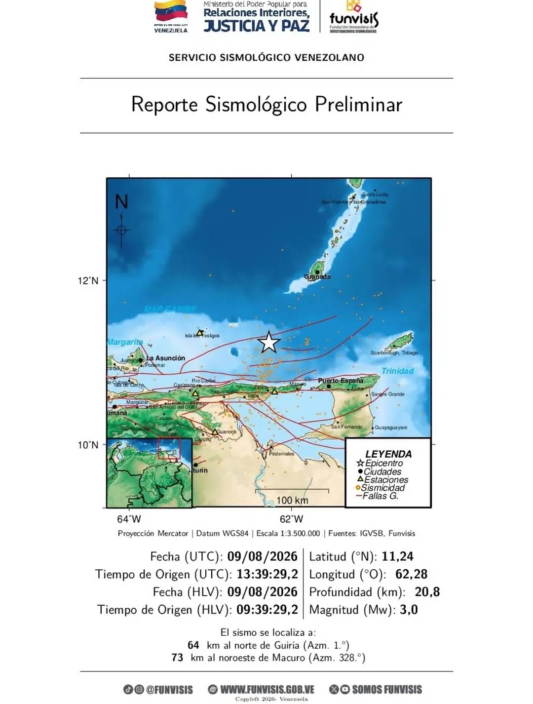 Sismo sacude la región oriental este 9 de agosto: reporte oficial de Funvisis 