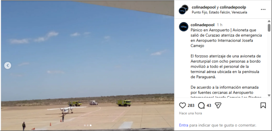 Aterrizaje de emergencia en Falcón: una de las compuertas se abrió en pleno vuelo Aterrizaje de emergencia en Falcón: una de las compuertas se abrió en pleno vuelo