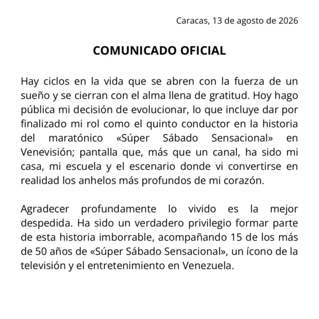 Henrys Silva anuncia su salida de 'Súper Sábado Sensacional' tras 15 años en Venevisión Henrys Silva anuncia su salida de 'Súper Sábado Sensacional' tras 15 años en Venevisión