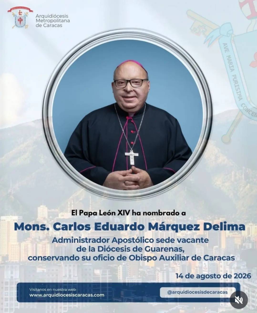 Papa León XIV nombra nuevo Administrador Apostólico para diócesis en Venezuela
