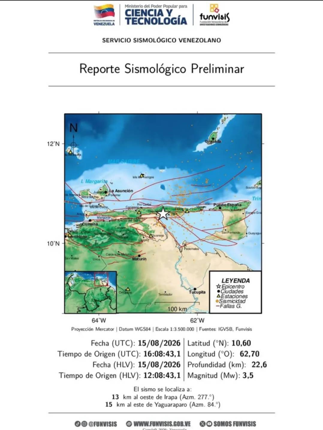 Sismos sacuden Venezuela la tarde este 15 de agosto: reporte de Funvisis 
