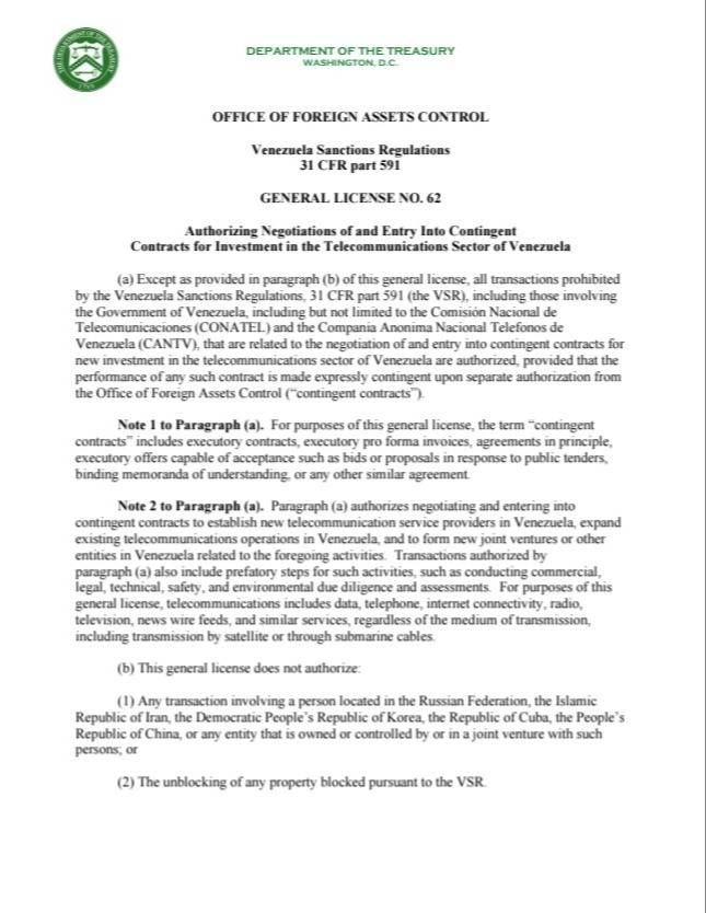 OFAC anuncia nuevas flexibilizaciones para el sector telecomunicaciones en Venezuela OFAC anuncia nuevas flexibilizaciones para el sector telecomunicaciones en Venezuela