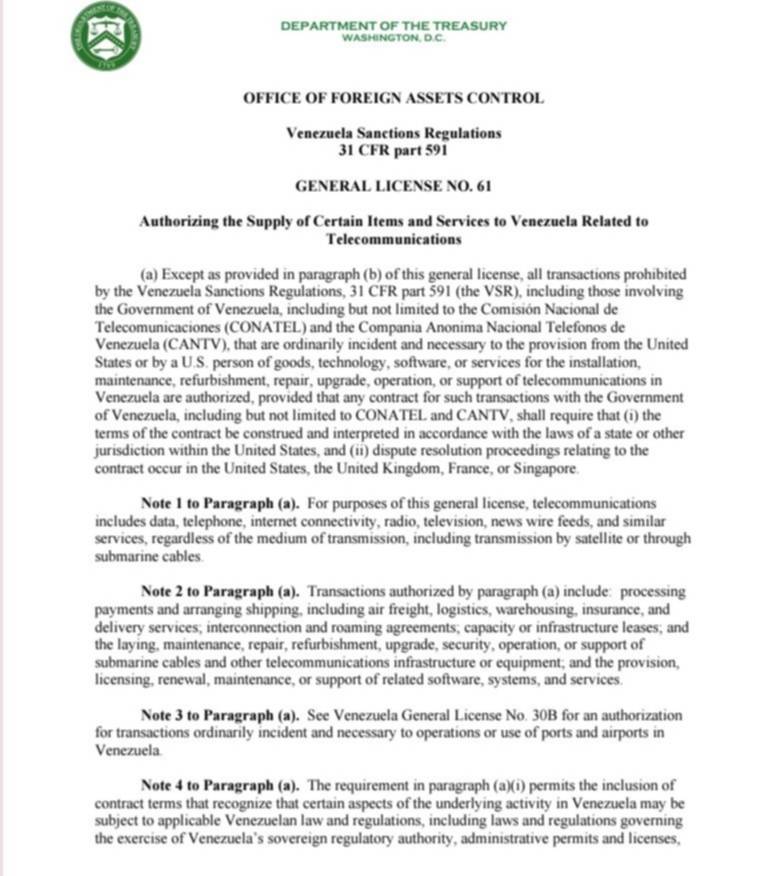 OFAC anuncia nuevas flexibilizaciones para el sector telecomunicaciones en Venezuela OFAC anuncia nuevas flexibilizaciones para el sector telecomunicaciones en Venezuela