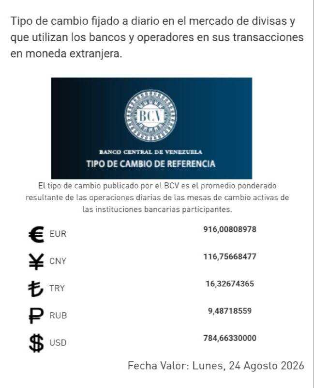 Dólar y euro BCV para este 24 de agosto: así amanecen las divisas oficiales