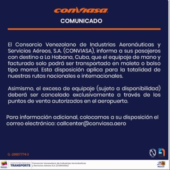 Conviasa cambia las reglas para viajar: conozca la nueva restricción en el equipaje