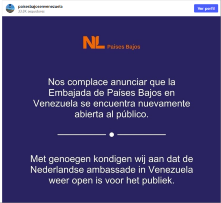Comunicado: Embajada de Países Bajos en Venezuela reabre la atención al público Comunicado: Embajada de Países Bajos en Venezuela reabre la atención al público