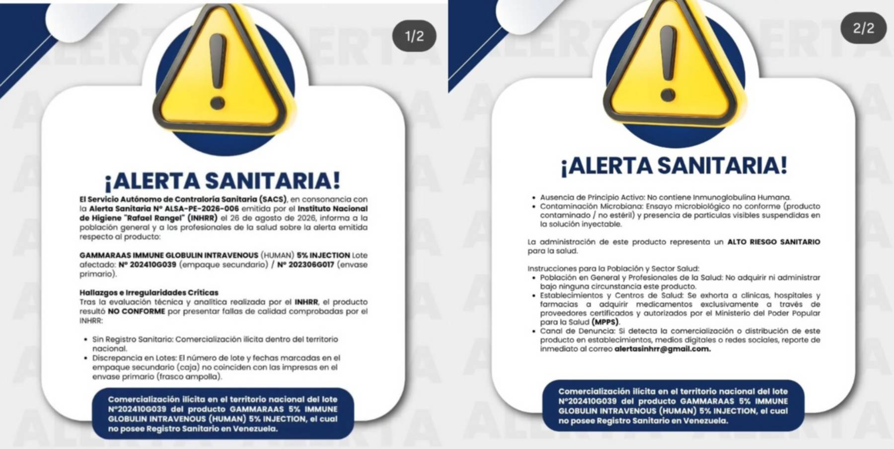 Emiten nueva alerta sanitaria en el país: conozca de cuál se trata y cómo identificarlo Emiten nueva alerta sanitaria en el país: conozca de cuál se trata y cómo identificarlo