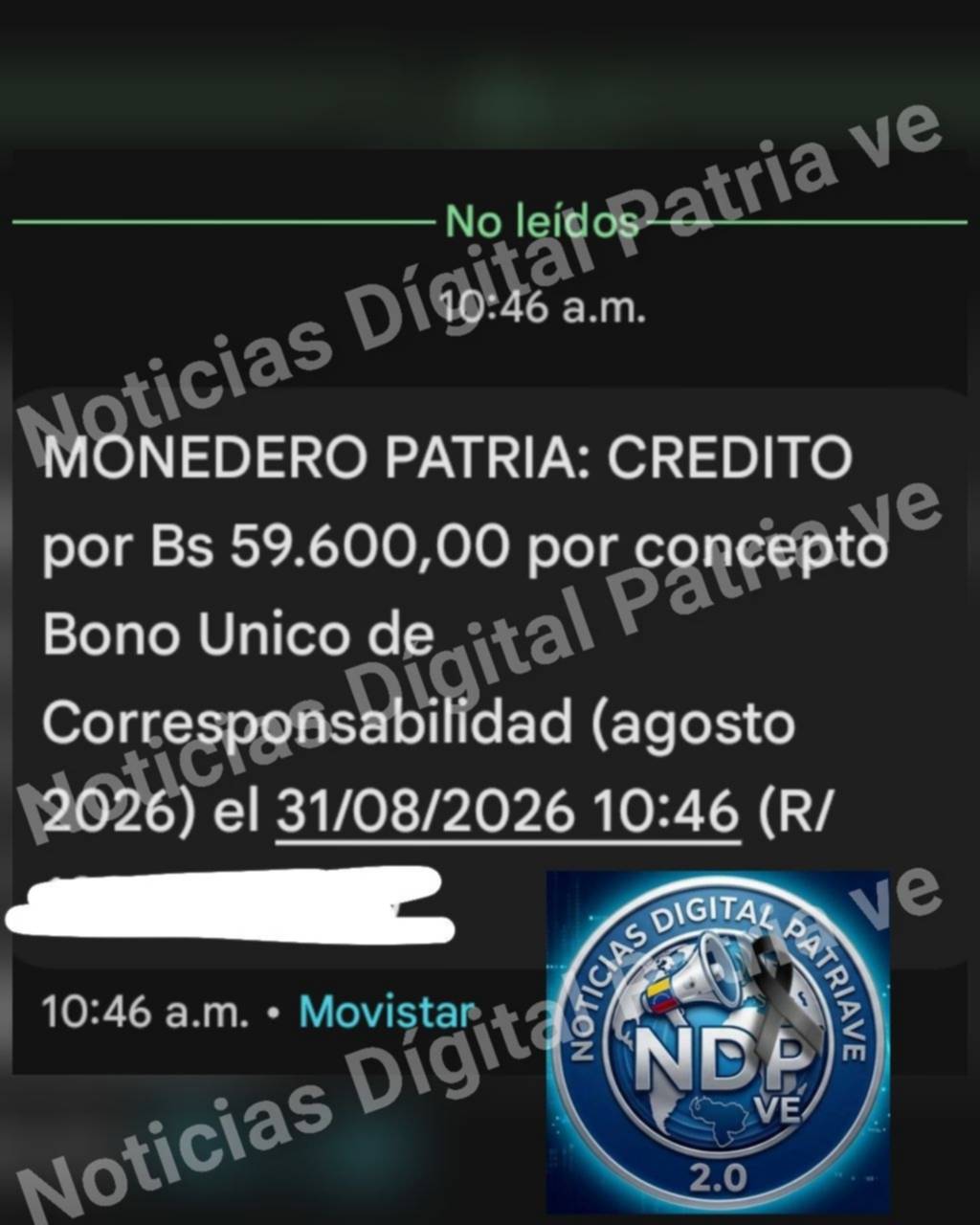 Sistema Patria inicia pago de bono por Bs 59.600: 31 de agosto Sistema Patria inicia pago de bono por Bs 59.600: 31 de agosto