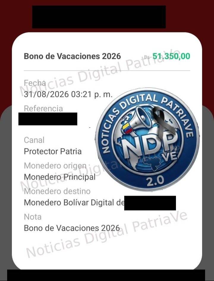 Sistema Patria inicia pago del Bono Vacaciones 2026: monto y a quiénes va dirigido Sistema Patria inicia pago del Bono Vacaciones 2026: monto y a quiénes va dirigido