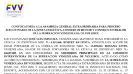 CONVOCATORIA ASAMBLEA GENERAL EXTRAORDINARIA | FEDERACIÓN VENEZOLANA DE VOLEIBOL FVV 07 JUL 2024