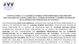 CONVOCATORIA ASAMBLEA GENERAL EXTRAORDINARIA | FEDERACIÓN VENEZOLANA DE VOLEIBOL FVV 07 JUL 2024
