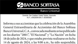 GENERAL EXTRAORDINARIA | BANCO SOFITASA 13 AGO 2024