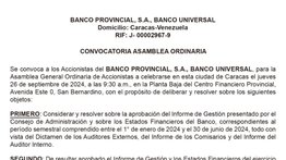 CONVOCATORIA ASAMBLEA  | BANCO PROVINCIAL S.A BANCO UNIVERSAL 21 AGO 2024