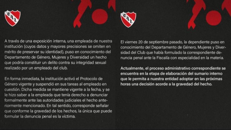Sale a la luz nuevo escándalo por abuso sexual en el Independiente (+DETALLES) Sale a la luz nuevo escándalo por abuso sexual en el Independiente (+DETALLES)