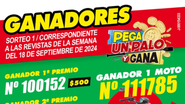 Este premio podría ser tuyo: ganadores sorteo 1 Pega un palo y Gana