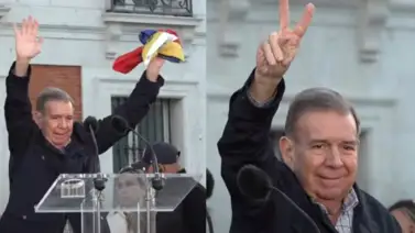 Edmundo González saluda a venezolanos desde una tarima en Madrid Edmundo González saluda a venezolanos desde una tarima en Madrid