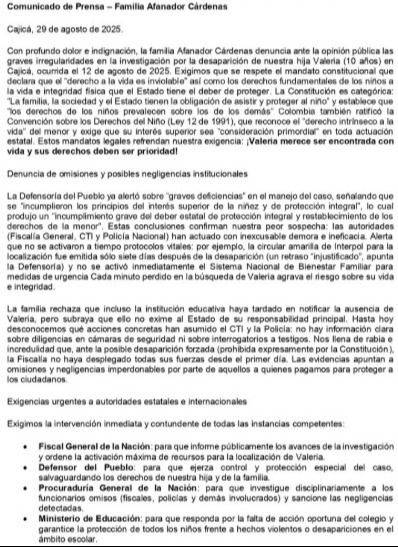 Las cinco claves para entender el caso de la niña Valeria Afanador