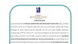 CONVOCATORIA PARQUE METROPOLITANO 5 SEP 25