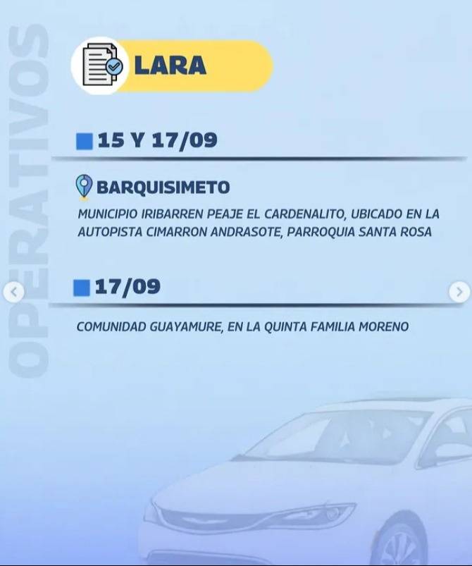 INTT anuncia cronograma de operativos para trámites de vehículos del 15 al 18 de septiembre