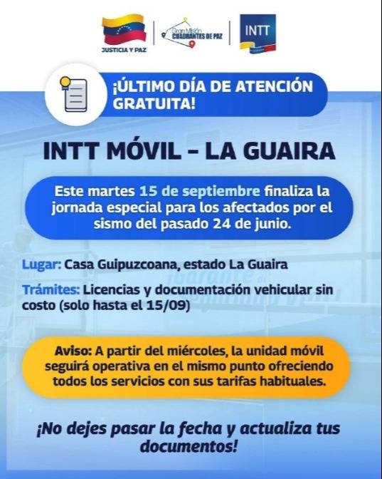 Trámites gratuitos del INTT este martes: ubicación y cambio de tarifas Trámites gratuitos del INTT este martes: ubicación y cambio de tarifas