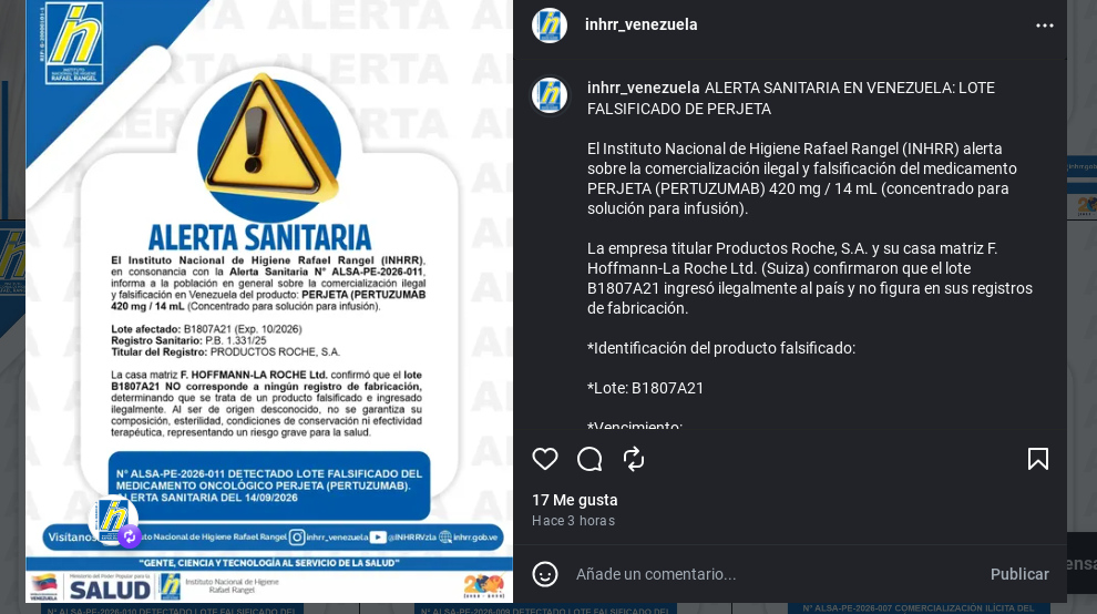 Instituto Nacional de Higiene emite alerta sanitaria por venta ilegal de medicamentos oncológicos Instituto Nacional de Higiene emite alerta sanitaria por venta ilegal de medicamentos oncológicos